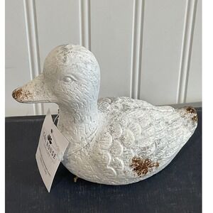 Col House Designs White Distressed Cement Duck Figurine Farmhouse Decor NEW